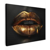LEINWANDBILD Frau - Porträt - Lippen - Gold - Schwarz Wandbild 40x30 cm - Schwarz, Textil (40/30cm) - MuchoWow