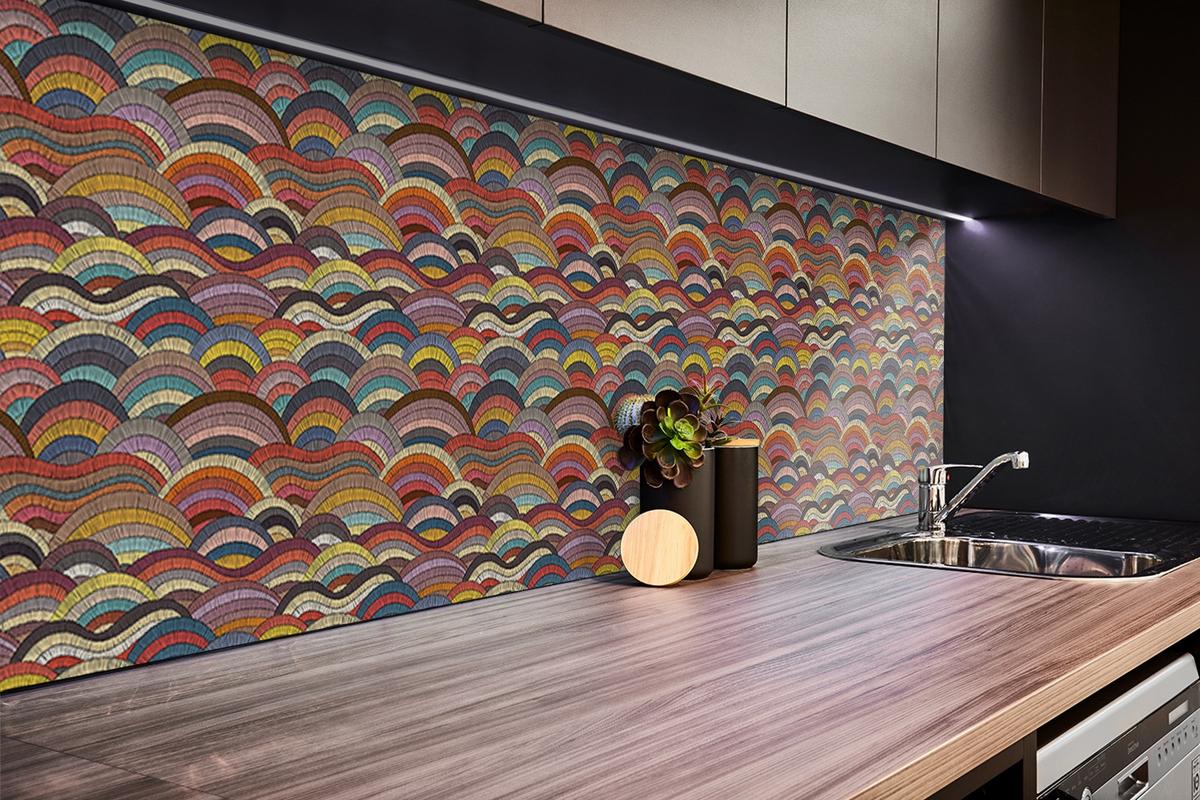 WANDPANEEL 100 x 50 cm Patchwork-Wellen - Multicolor/Dunkelrot, Textil (100/1.6/50cm) - TULUP