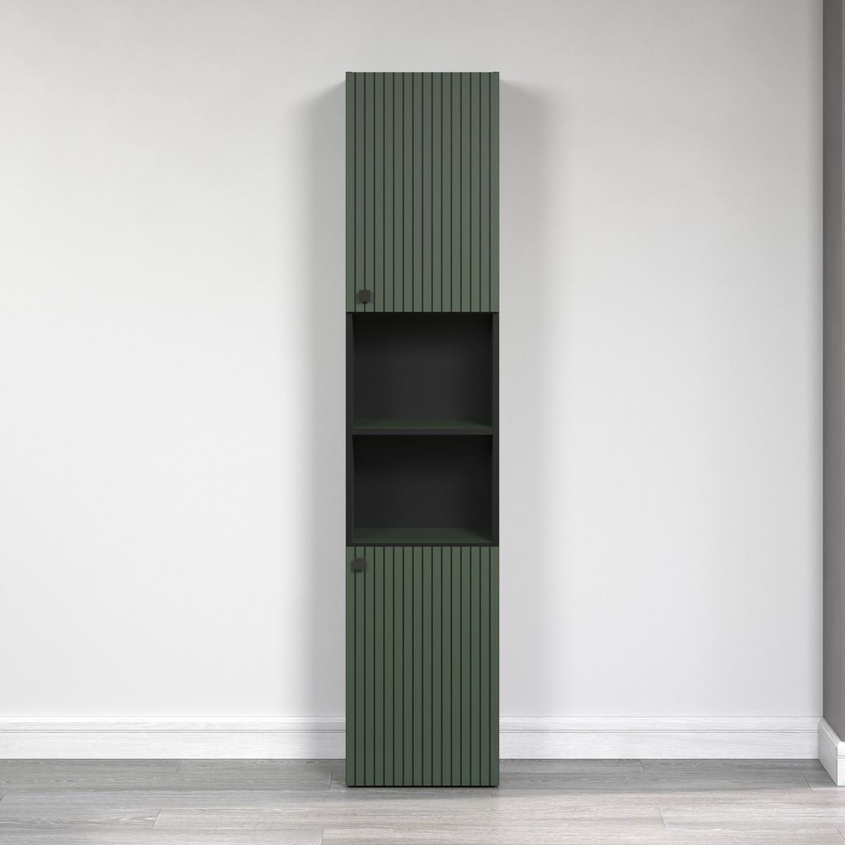 BADEZIMMERSÄULE mit Rillen, 2 Türen und 2 Fächern - purebliss 112/15/44,5 cm - Grün, Holzwerkstoff (40/186/31cm) - Trendteam