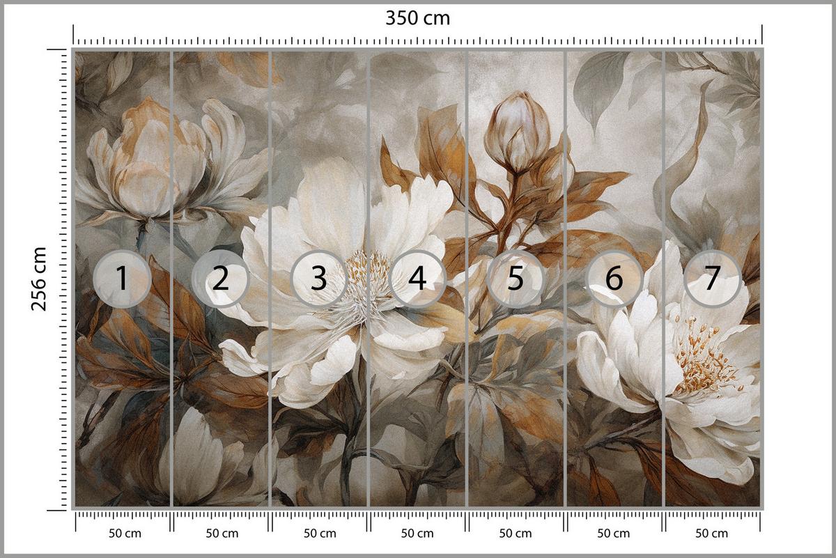 FOTOTAPETE für Wohnzimmer Blätter Abstrakte Blüten Pflanzen Retro 350x256 - Grau, Papier (350/256cm) - Muralo