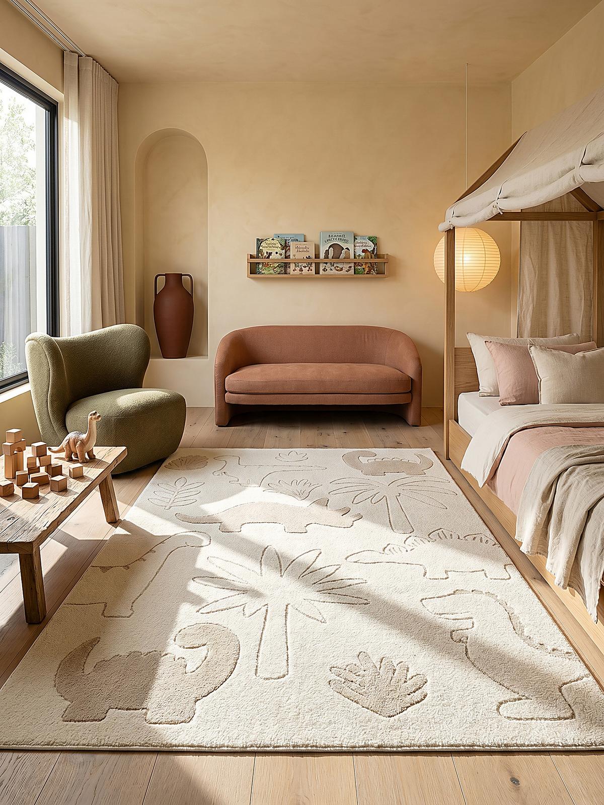 KINDERTEPPICH Kurzflor Dinosaurier CANAZEI Polypropylen Creme 120 x 160 cm - Beige, Textil (120/160cm) - KADIMA DESIGN