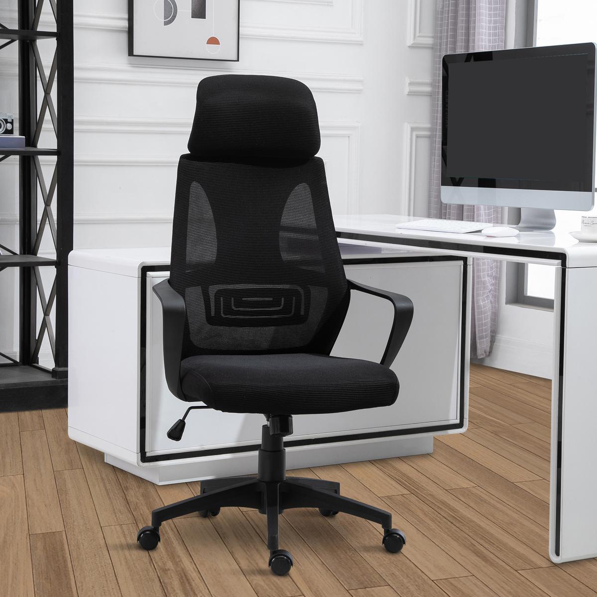 BÜROSTUHL Polyester Schaumstoff Schwarz - Schwarz, Kunststoff (55/126/64cm) - Vinsetto