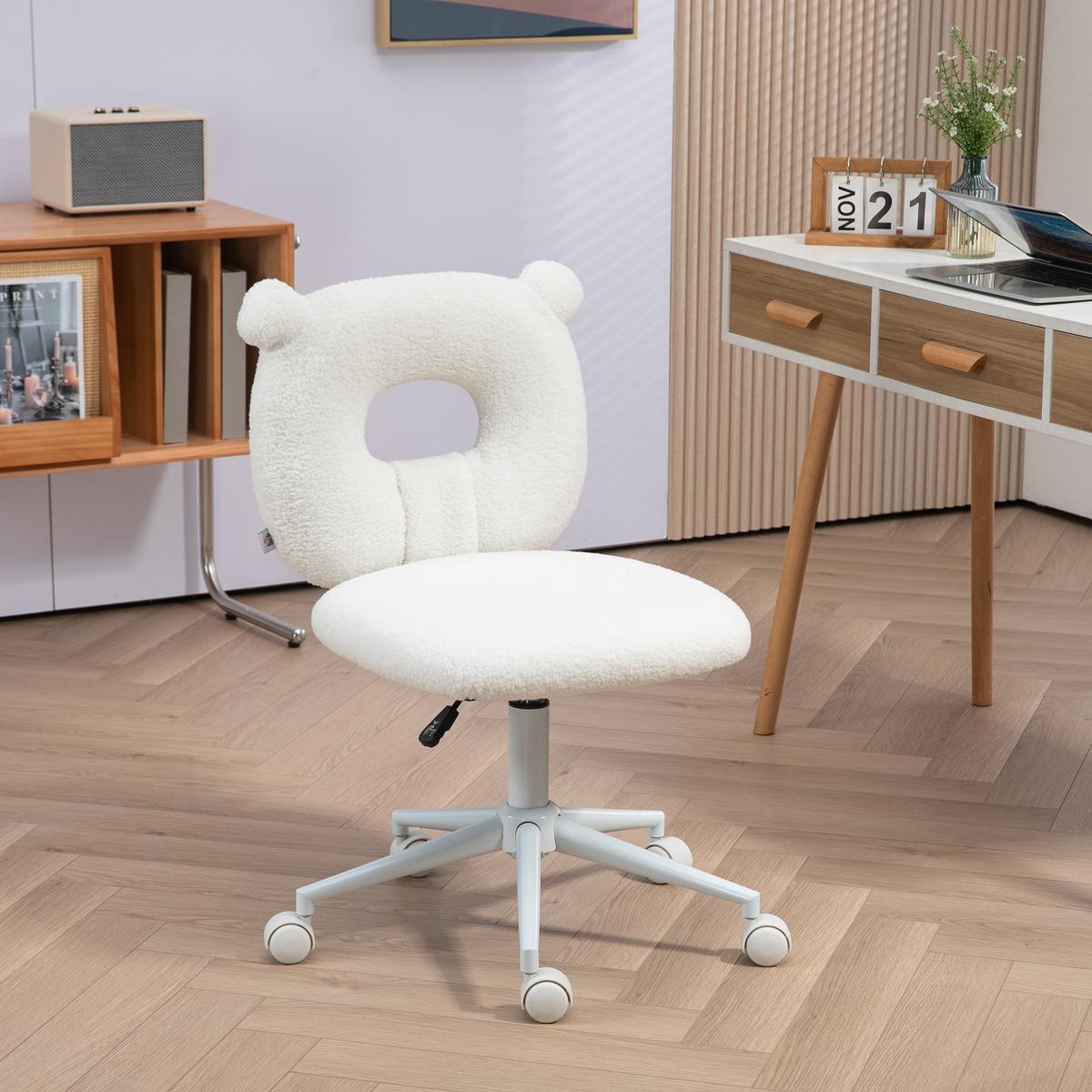 BÜROSTUHL Höhenverstellbarer Schreibtischstuhl Teddy-Vlies Drehstuhl Weiß - Weiß, Kunststoff (56/90/50cm) - HOMCOM