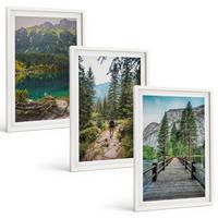 BILDER SET 3er Set - 40x60 cm Weißer Rahmen - Berge, Seen, Wälder, Wege - Weiß, Kunststoff (40/60cm) - TULUP