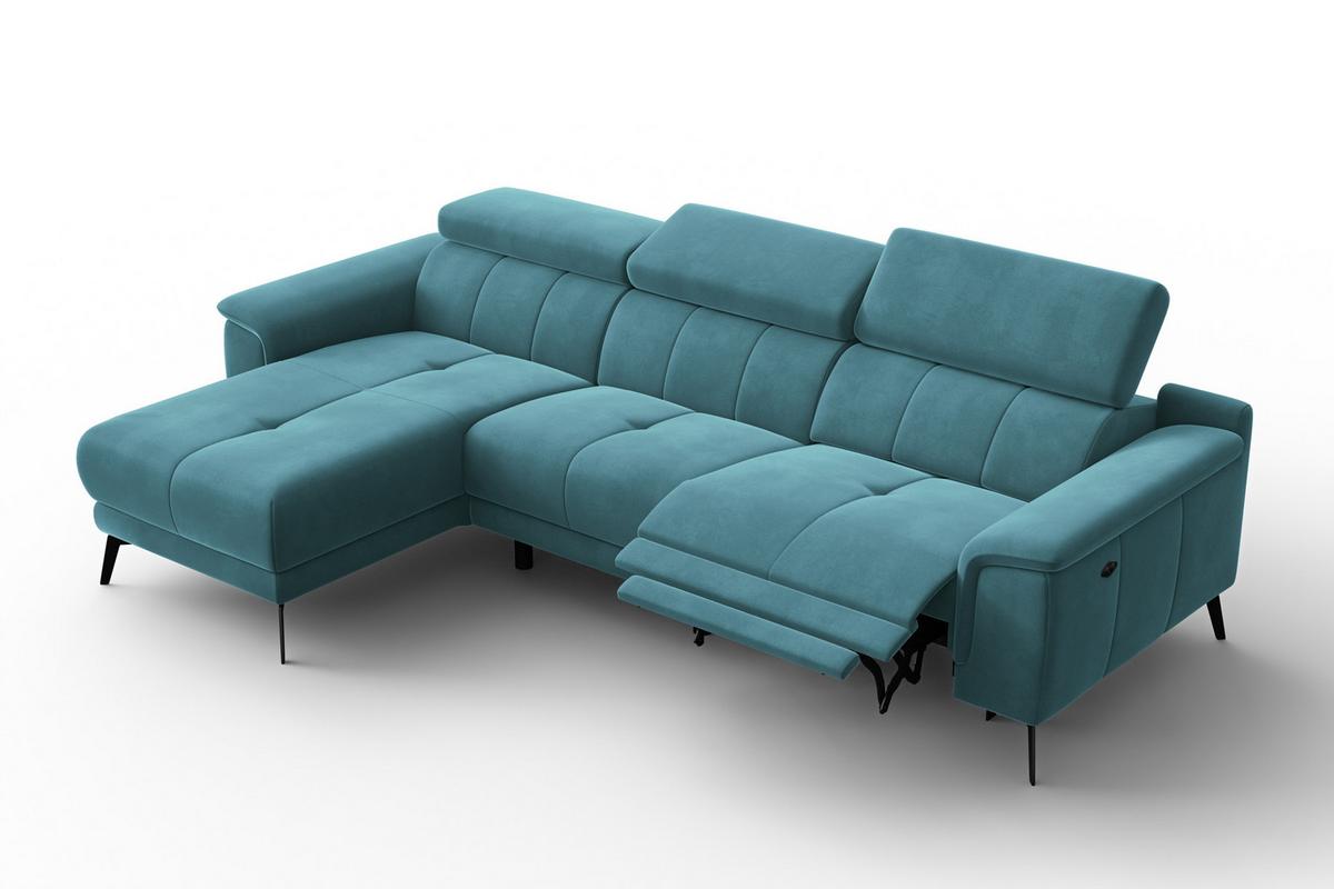 ECKSOFA FIERO 4-Sitzer LINKS, Minter Veloursstoff - Schwarz/Mintgrün, Holz/Textil (288/170cm) - Courtois Laville