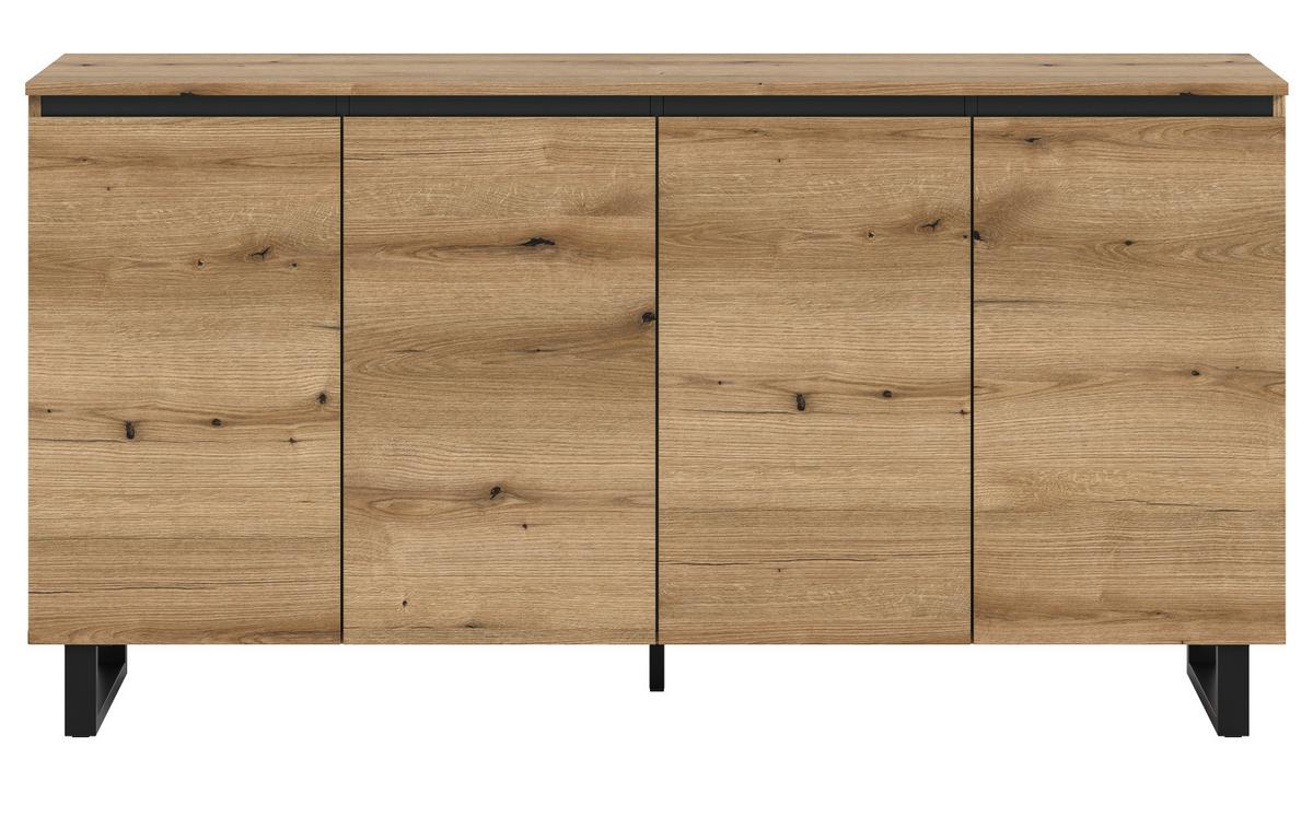 SIDEBOARD Evoke Eiche mit schwarz, Kommode 4-türig 160 x 84 cm mit Soft-Close - Eichefarben/Schwarz, Holz/Holzwerkstoff (160/84/36cm) - Inn.Furn