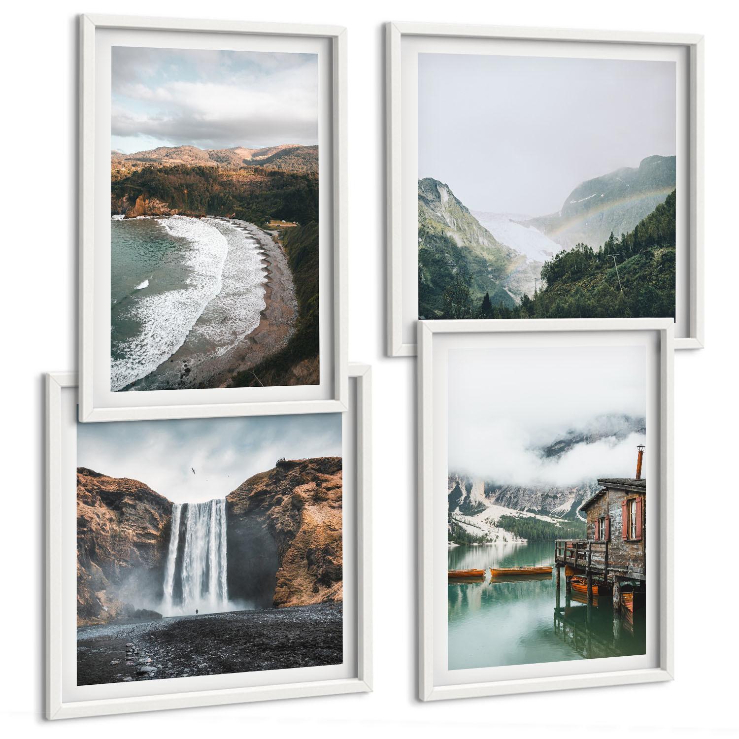 BILDER SET 4er Set - 50x50 cm & 40x60 cm Weißer Rahmen - Bergstrände Wolken Wasser - Weiß, Kunststoff (50/50cm) - TULUP