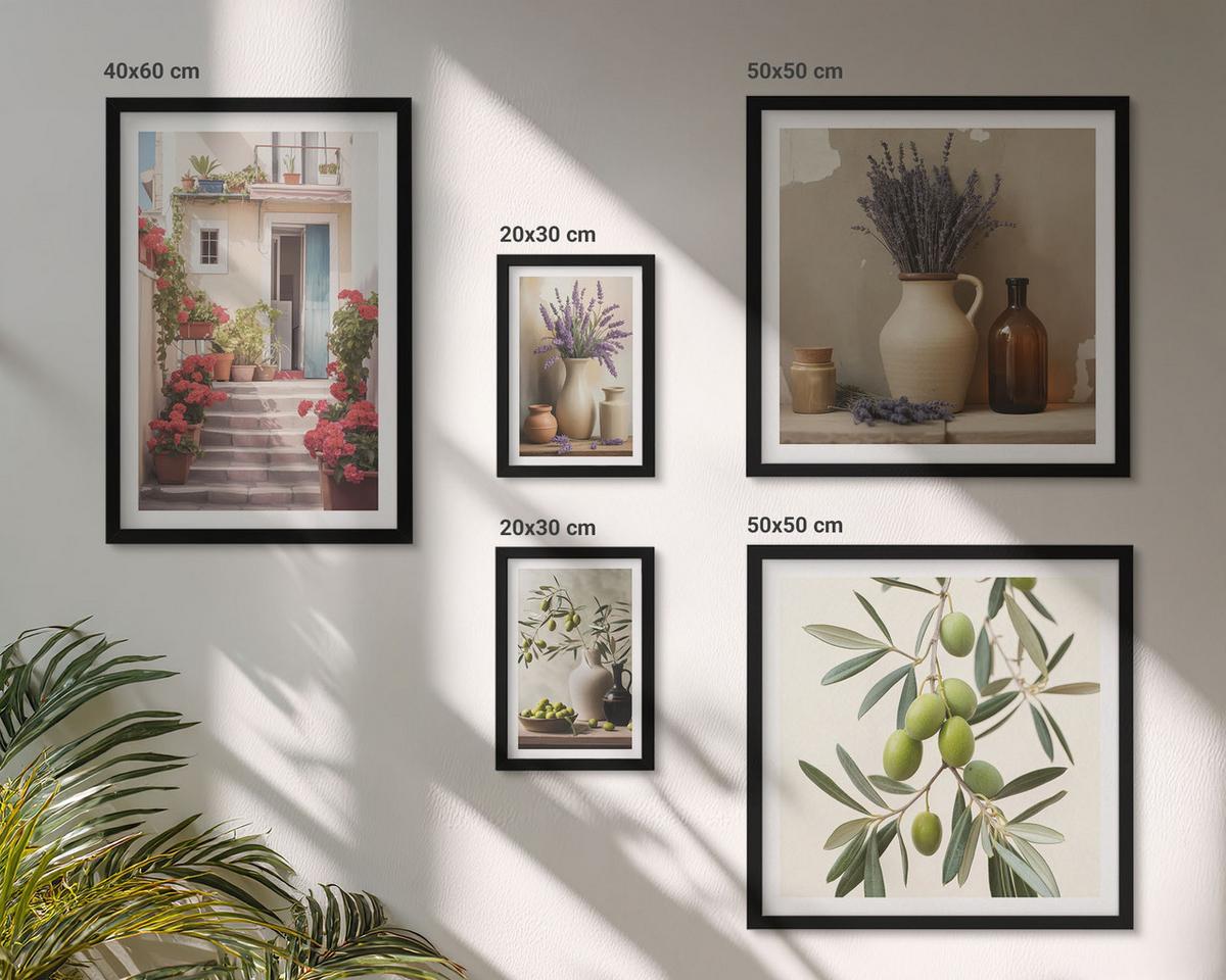 BILDER SET 5er Set - 50x50 cm & 20x30 cm & 40x60 cm Schwarzer Rahmen - Oliven in Keramikgrau - Schwarz, Kunststoff (40/60cm) - TULUP