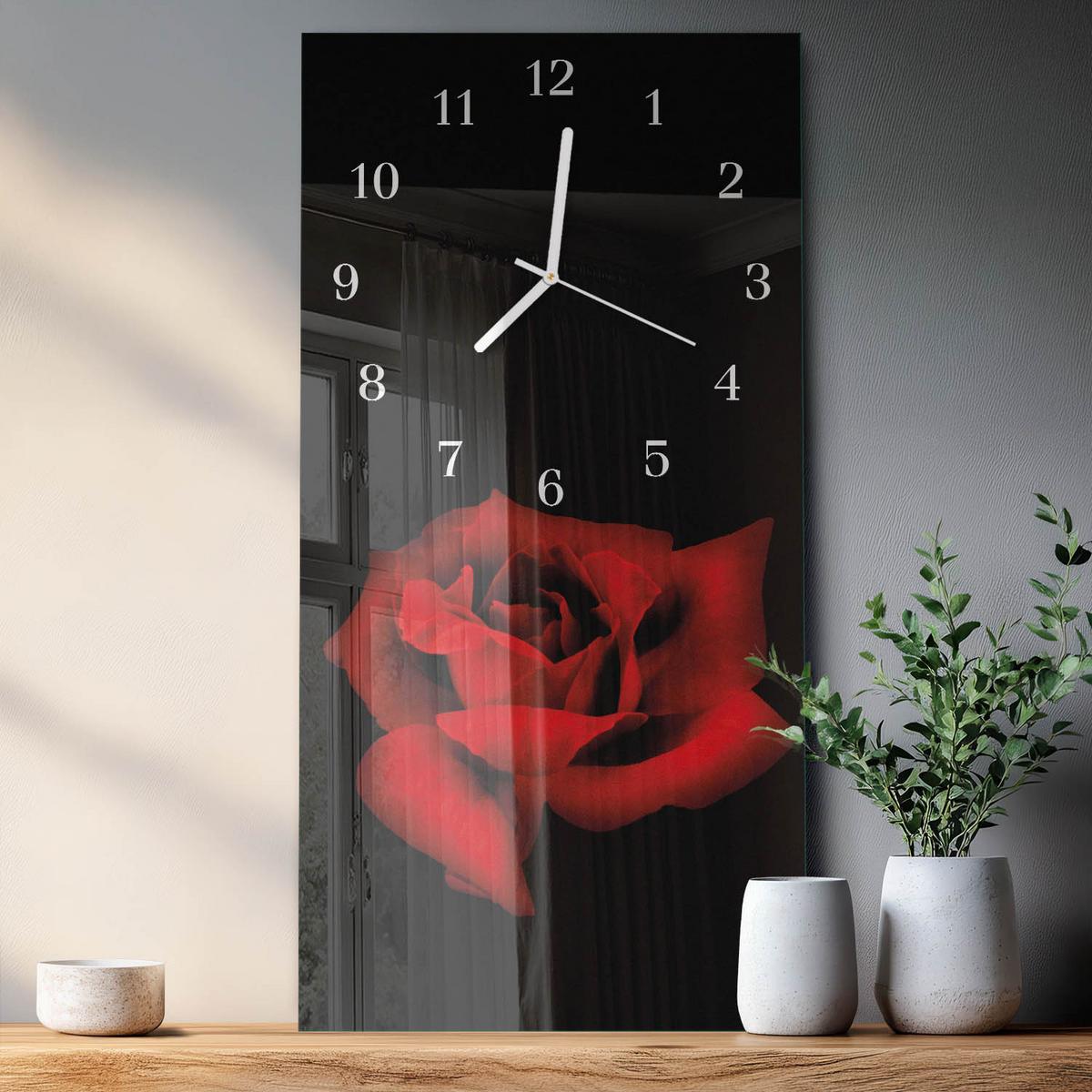WANDUHR aus Glas 30x60 cm - Rose - Rot, Glas (30/60/0.4cm) - TULUP