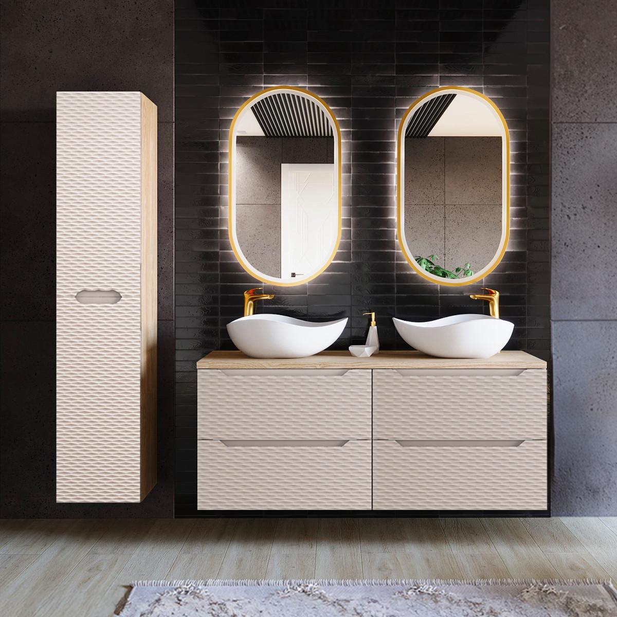 DOPPELWASCHTISCH 120cm Elora Beige und Holz - Braun, Holzwerkstoff (120/59/46cm) - Petits-meubles