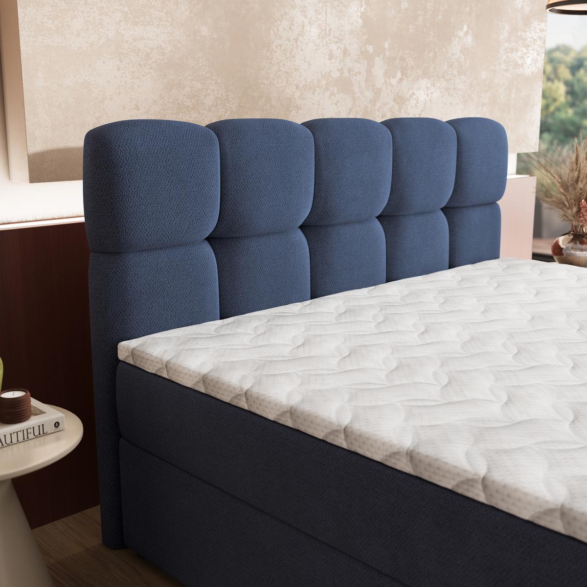 BOXBETT MERU 180x200 cm mit Matratze und Topper - Blau - Blau, Holz (180/200cm) - MASSENO