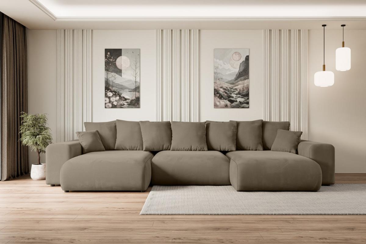 WOHNLANDSCHAFT mit Schlaffunktion ESKAR-U -364x176x72cm Braun Velours - Schwarz/Braun, Holzwerkstoff/Kunststoff (364/72/176cm) - ALTDECOR