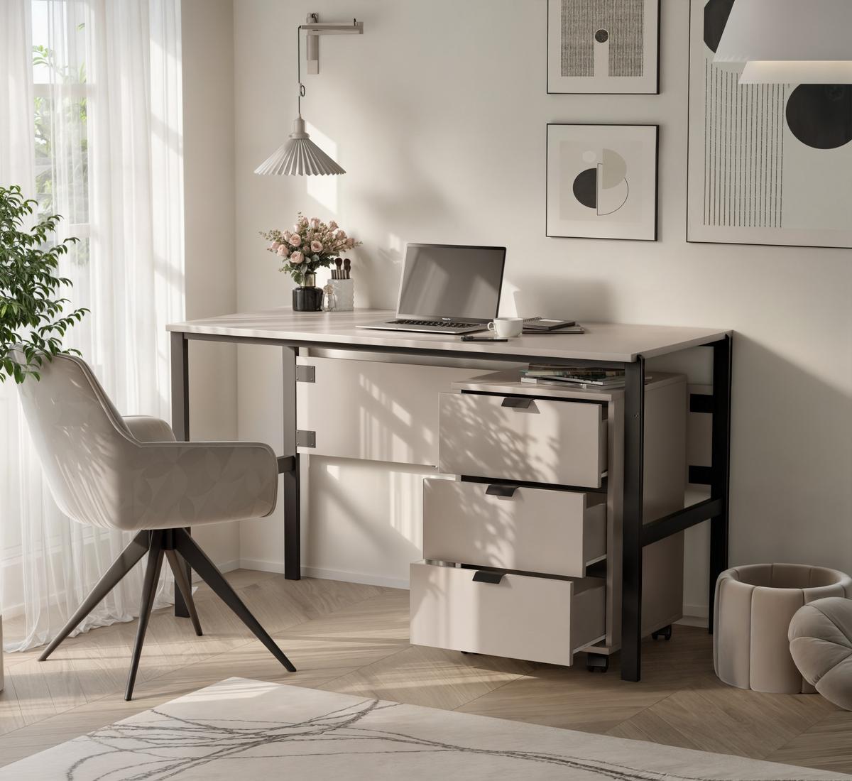SCHREIBTISCH MINO 128x60x75,5 cm Bürotisch Computertisch, Beige - Beige, Holzwerkstoff (60/128/75.5cm) - MASSENO