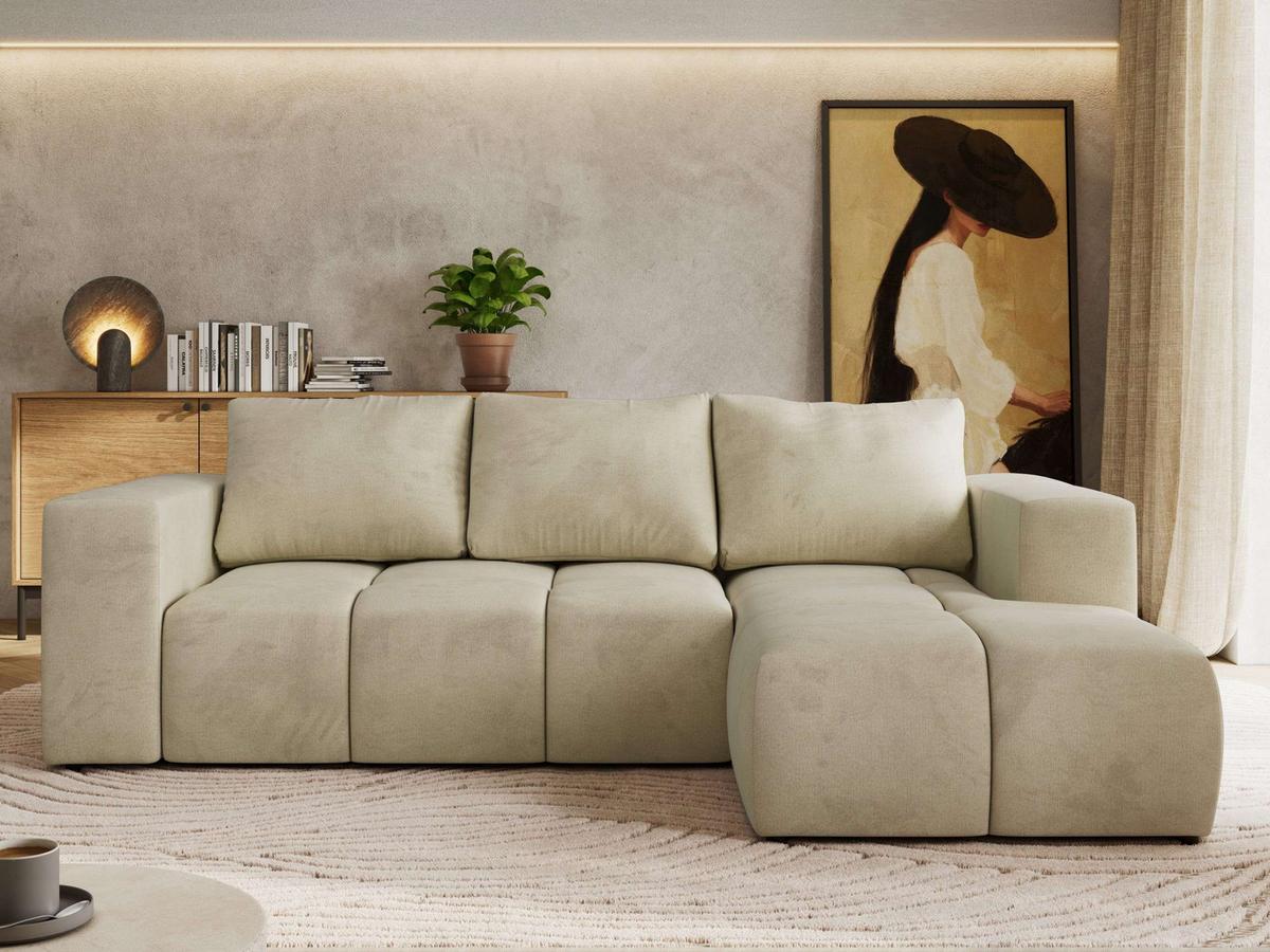 ECKSOFA MONIVA Beige Velvet - Rechts - Beige/Schwarz, Kunststoff/Textil (266/164cm) - MKS
