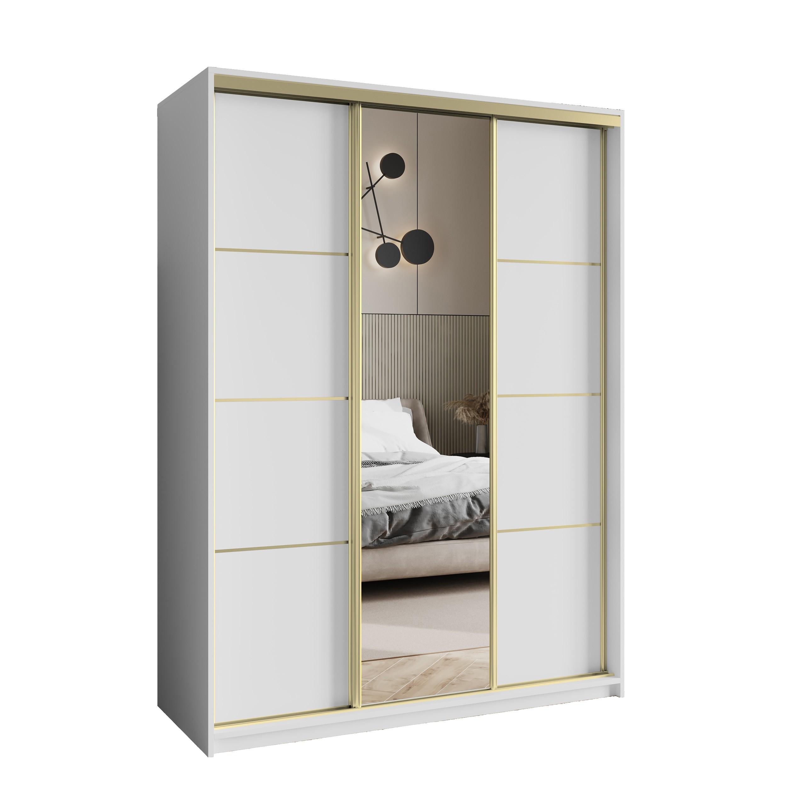 SCHWEBETÜRENSCHRANK VARO 150/205/60 cm 3-türig mit Spiegel Weiß - Weiß, Holzwerkstoff (150/205/60cm) - MASSENO
