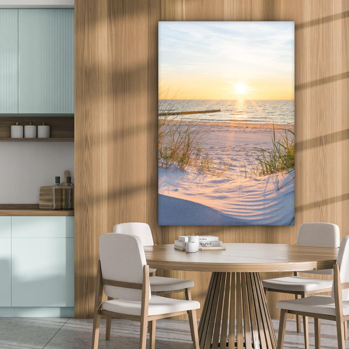 LEINWANDBILD Strand - Sonne - Düne - Gras - Sand - Horizont Deko XXL 80x120 cm - Hellblau, Textil (80/120cm) - MuchoWow