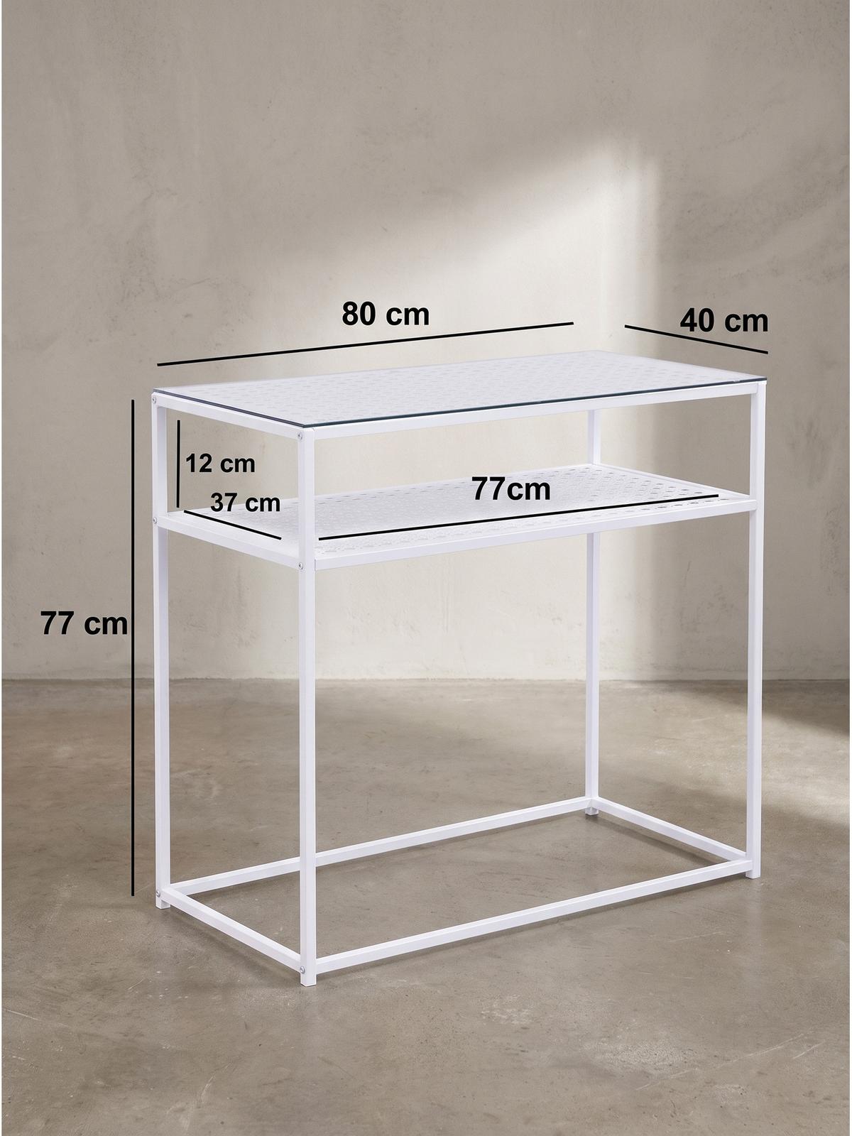KONSOLENTISCH ALCUDIA, Einscheibensicherheitsglas, Weiß, 80 x 40 x 77 cm - Weiß, Glas/Metall (40/80/77cm) - KADIMA DESIGN