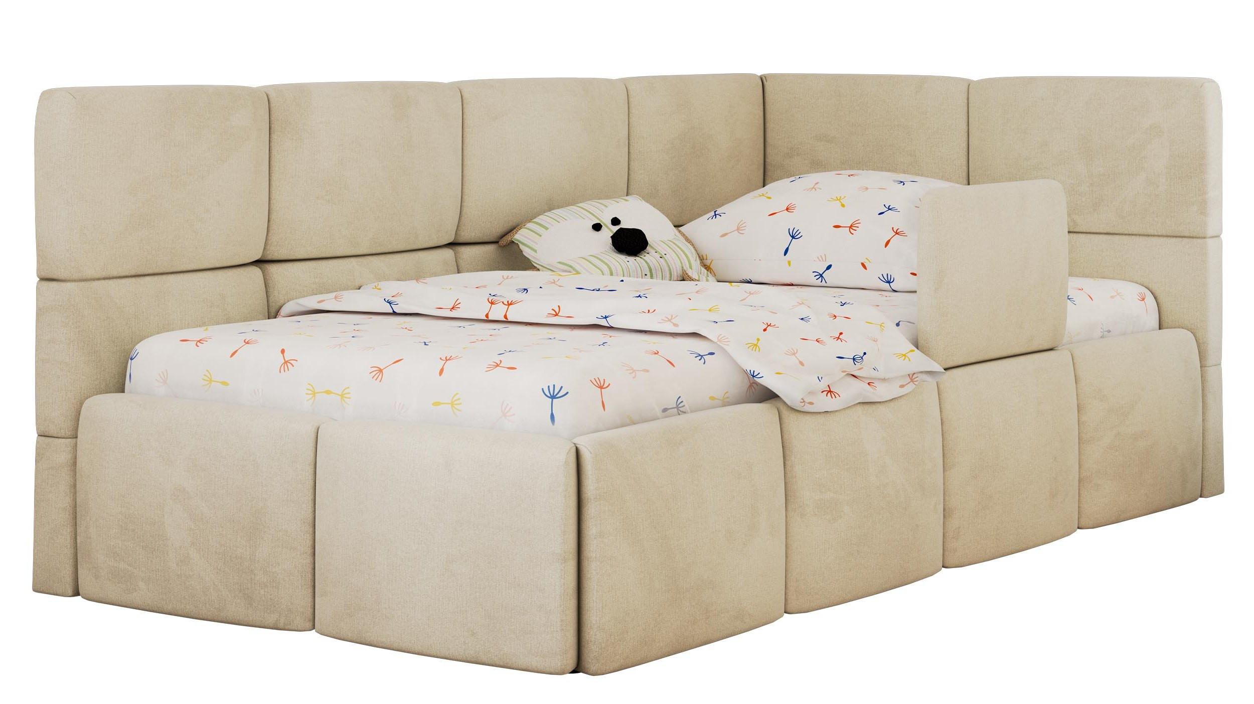POLSTERBETT ARVO ALTA 90/200 - Beige Velvet - Ohne Matratze - Rechts - Beige, Textil (90/200cm) - MKS