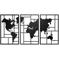WANDDEKO Weltkarten Design, 50/80 cm - Schwarz, Metall (1.9/80/150cm) - HOMCOM