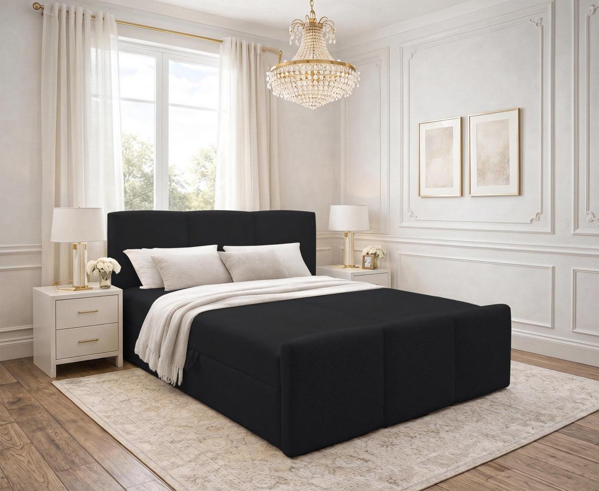 BOXBETT ANKARRA 140x200 cm mit Bettkasten und Matratze - Schwarz + TOPPER - Schwarz, Holz/Holzwerkstoff (140/200cm) - AX Living