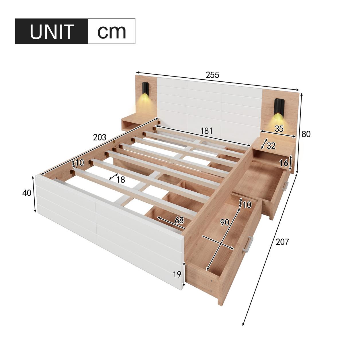 DOPPELBETT Weiß 255/207/80 cm - Weiß, Holzwerkstoff - Urban Meuble