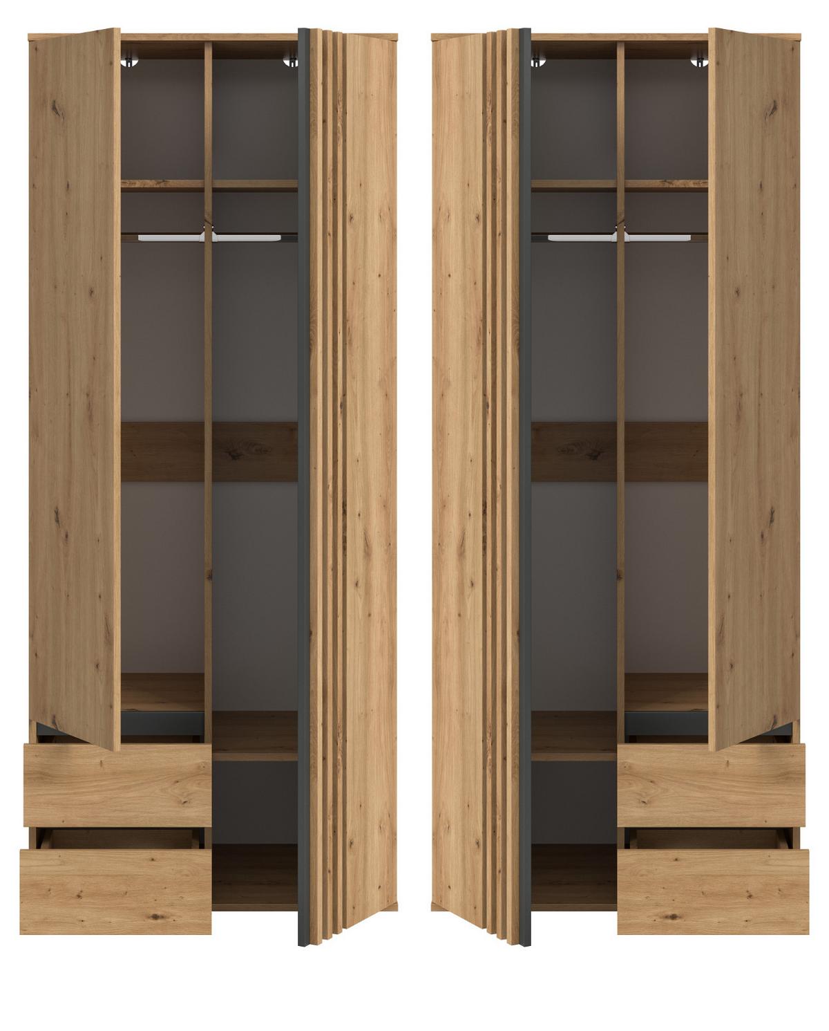 KLEIDERSCHRANK Eiche Artisan, grau 80 x 192 cm, Wäscheschrank 2-türig - Anthrazit/Eiche Artisan, Holzwerkstoff (80/192/56cm) - Inn.Furn
