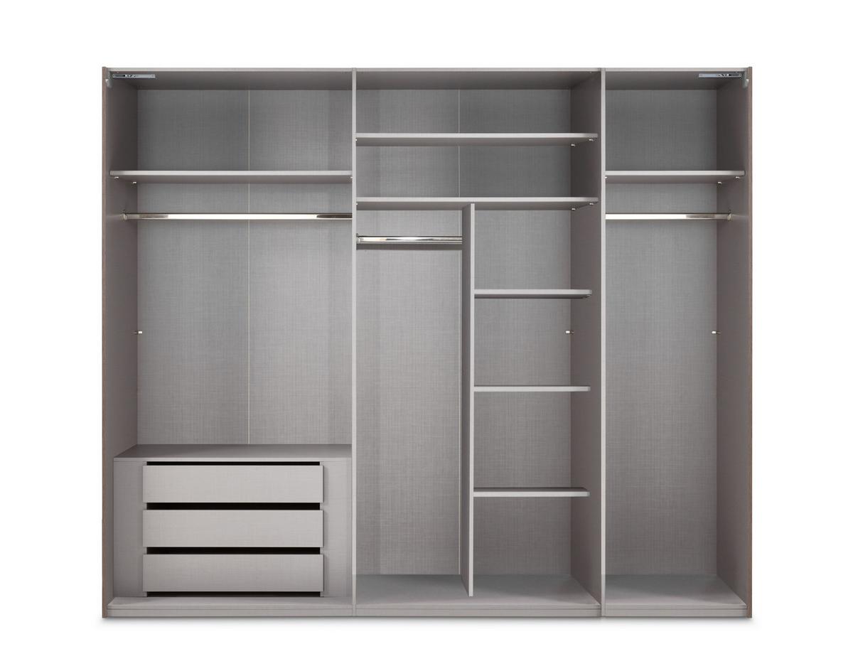SCHWEBETÜRENSCHRANK 3-türig B250/H216/T65 cm in Anthrazit, eine Spiegeltür, Kleiderschrank inkl. Vollausstattung / 22015 - Anthrazit/Rot, Holzwerkstoff/Metall (250/216/65cm) - luma-home