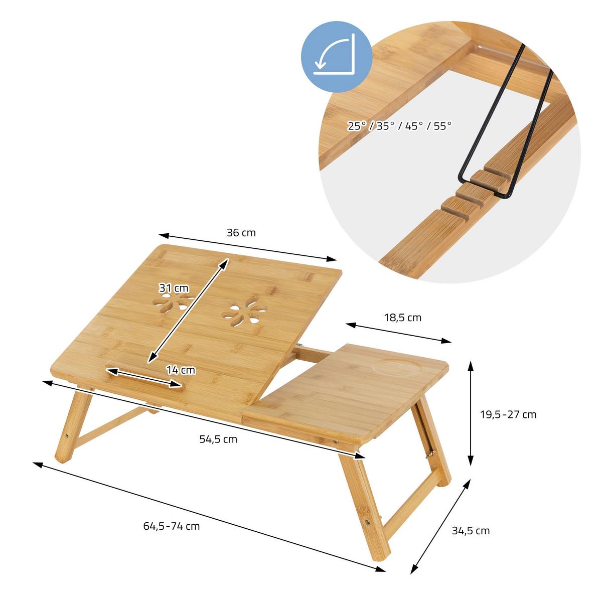 LAPTOPTISCH Natur aus Bambus höhenverstellbar & klappbar - Naturfarben, Holz (74/34.5/27cm) - ML-DESIGN