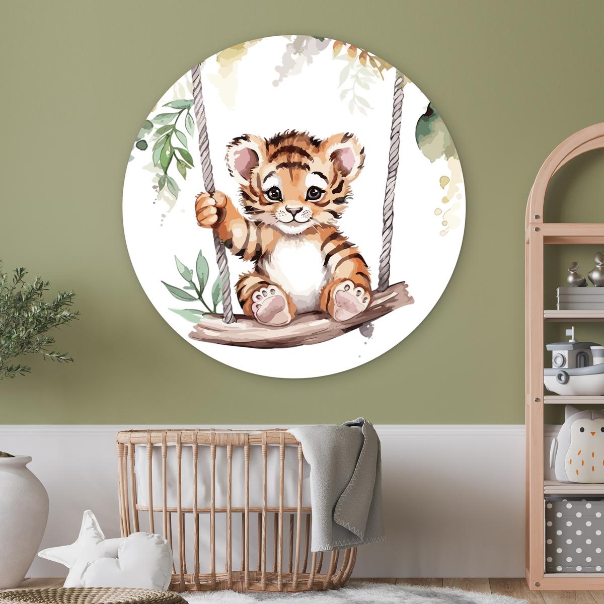 WANDBILD Tiger - Tier - Kinder - Dschungel Deko Groß 150x150 cm - Dunkelorange, Kunststoff (150/150cm) - MuchoWow