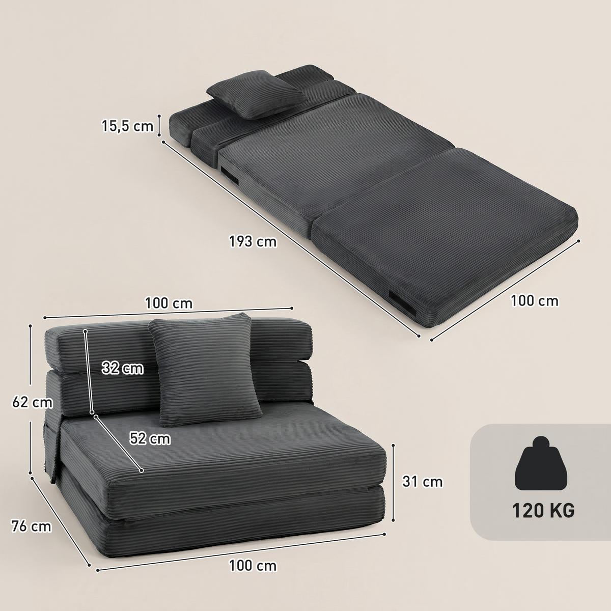 BODENSTUHL Cord Schaumstoff Dunkelgrau - Dunkelgrau, Textil (76/62/100cm) - HOMCOM