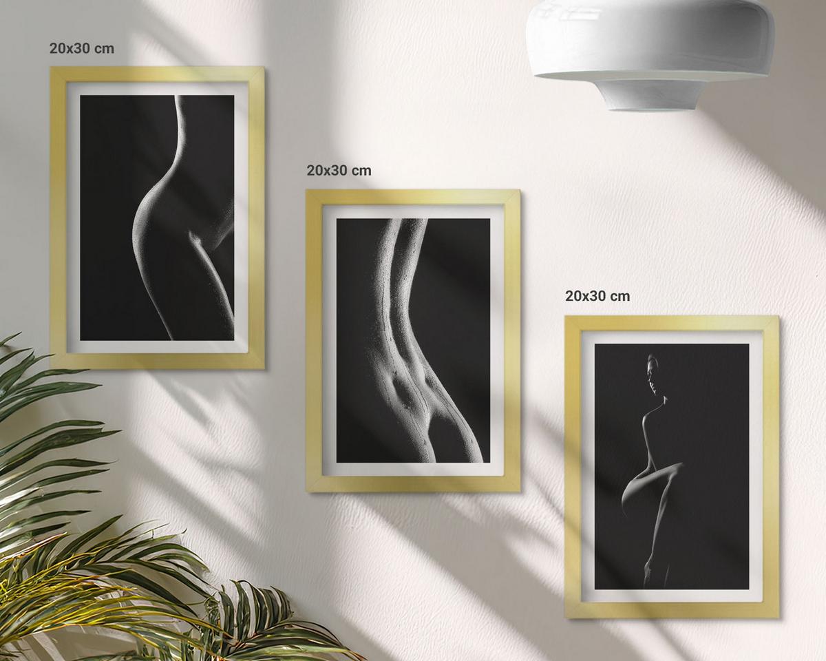 BILDER SET 3er Set - 20x30 cm Goldrahmen - Schwarz-weiße weibliche Silhouetten - Goldfarben, Kunststoff (20/30cm) - TULUP
