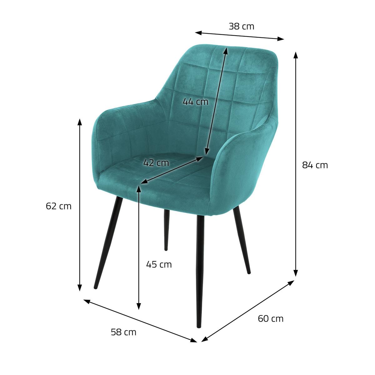 ESSZIMMERSTUHL 6er Set Petrol Samt - Türkis/Schwarz, Textil/Metall (60/84/58cm) - ML-DESIGN