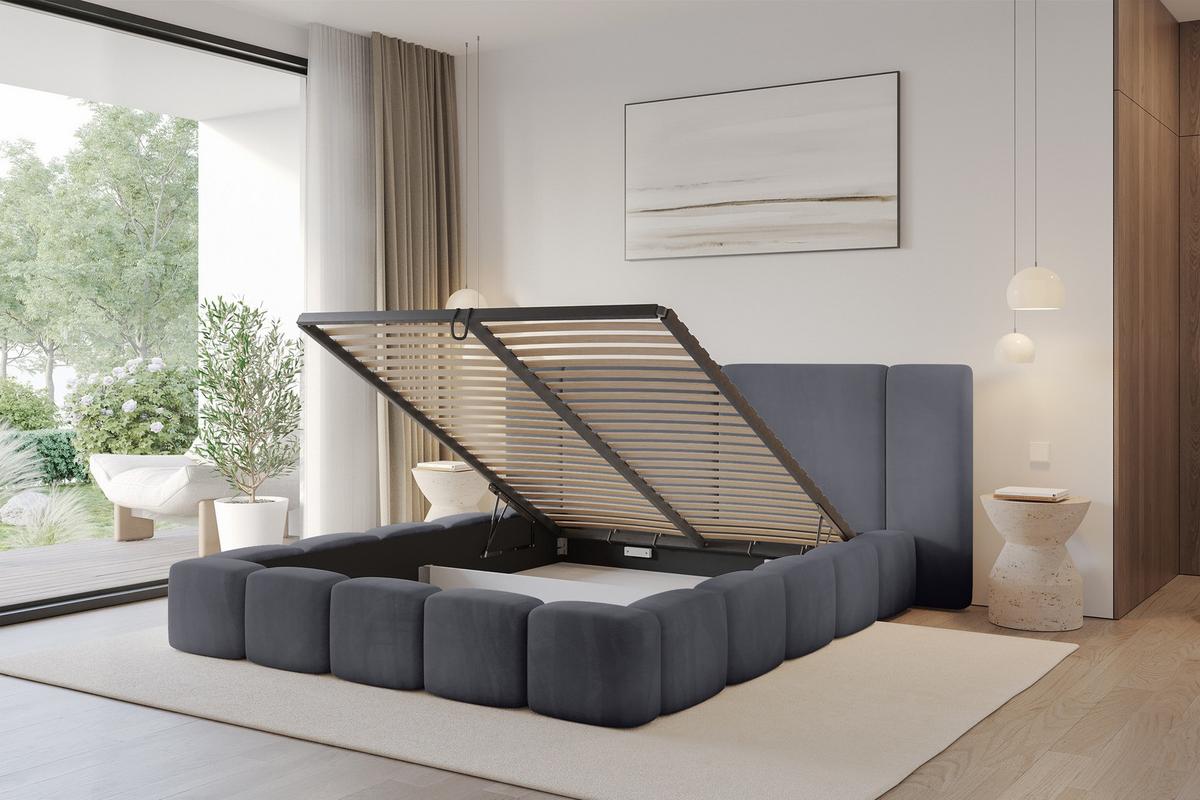 POLSTERBETT mit Bettkasten und Lattenrost, Bett mit Matratze H3/H4 - NILO 200x200 Dunkelgrau - Dunkelgrau, Holzwerkstoff/Textil (200/200cm) - ALTDECOR