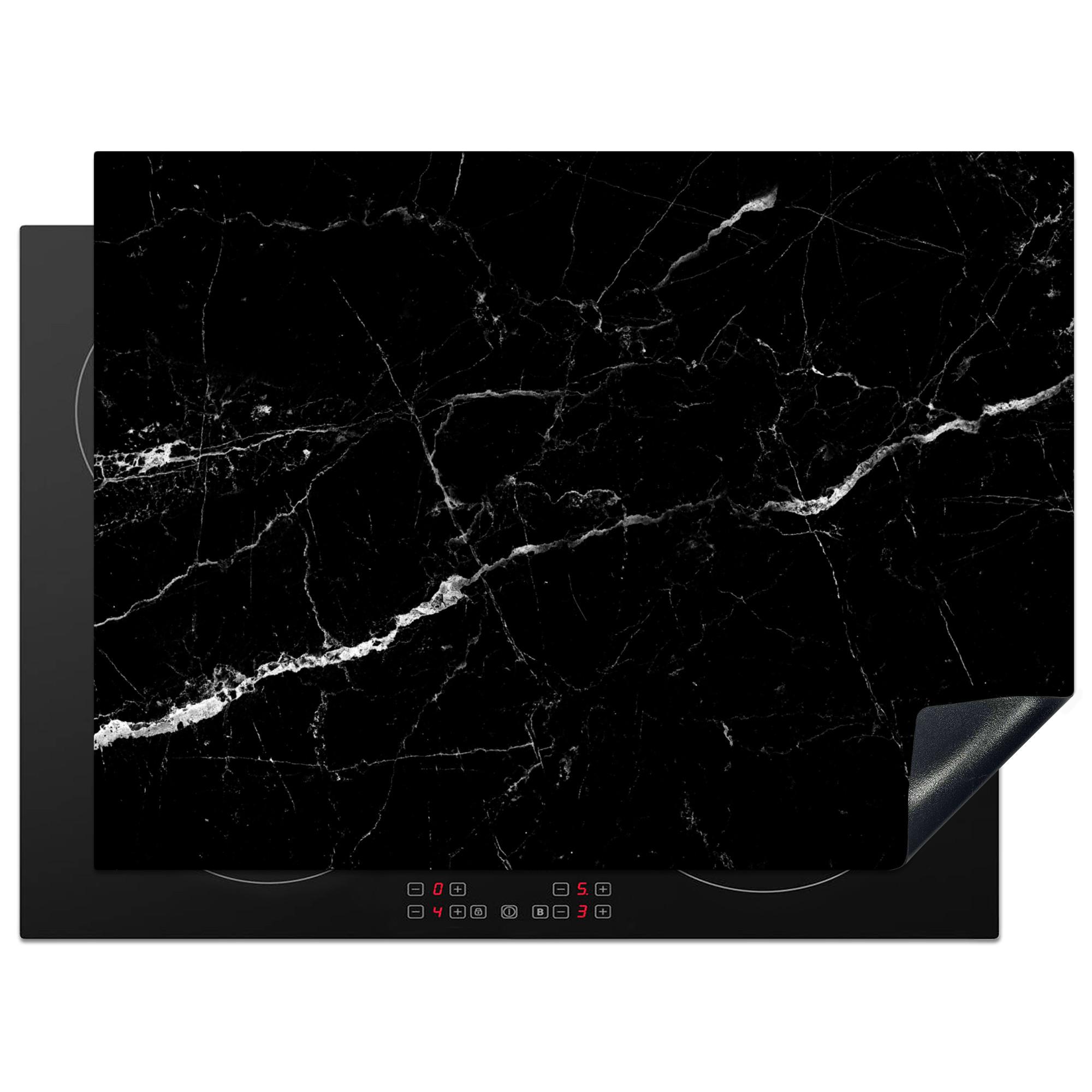 HERDABDECKPLATTE Marmoroptik - Schwarz - Luxus Induktionsmatte 71x52 cm - Grau, Kunststoff (71/52/0.2cm) - MuchoWow