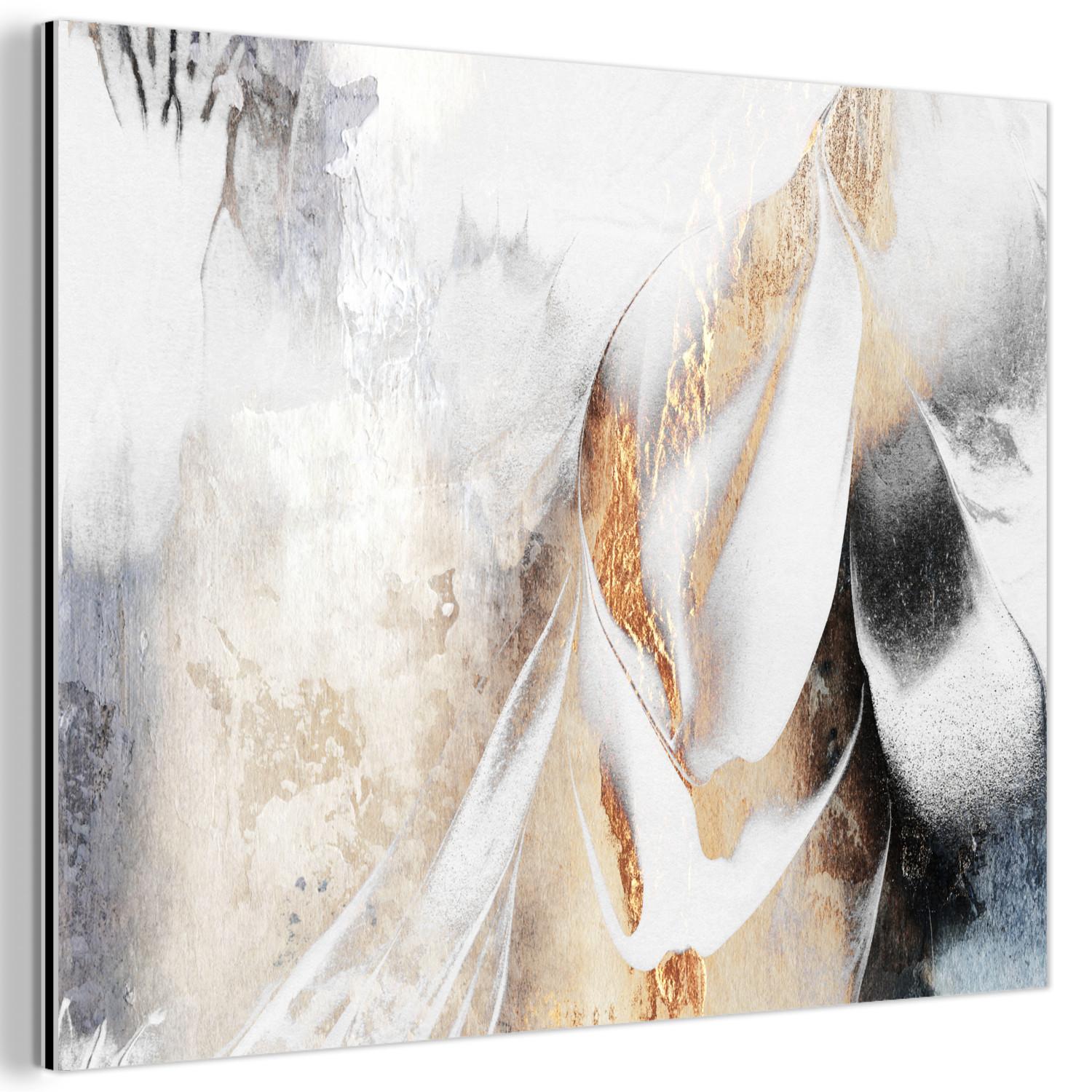 METALLBILD Luxus - Abstrakt - Gold - Weiß 40x30 cm - Goldfarben, Metall (40/30cm) - MuchoWow