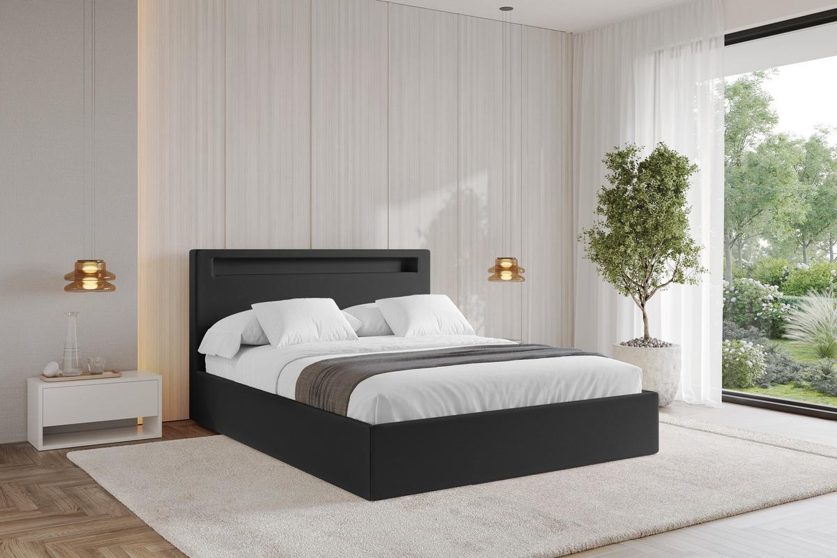 POLSTERBETT mit Bettkasten und Lattenrost, Boxbett ohne Matratze - GOLA 140x200 Schwarz - Schwarz Hochglanz, Holzwerkstoff/Textil (140/200cm) - ALTDECOR
