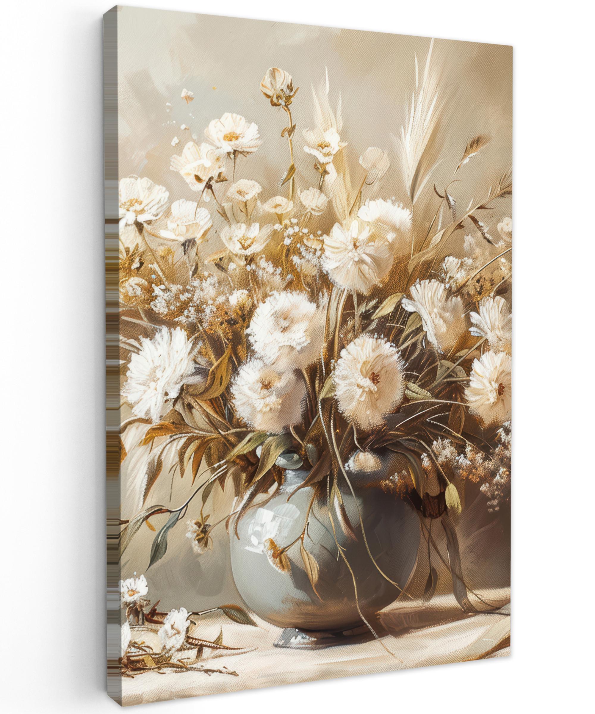 LEINWANDBILD Blumen - Vase - Stilleben - Beige Deko Groß 90x140 cm - Creme, Textil (90/140cm) - MuchoWow