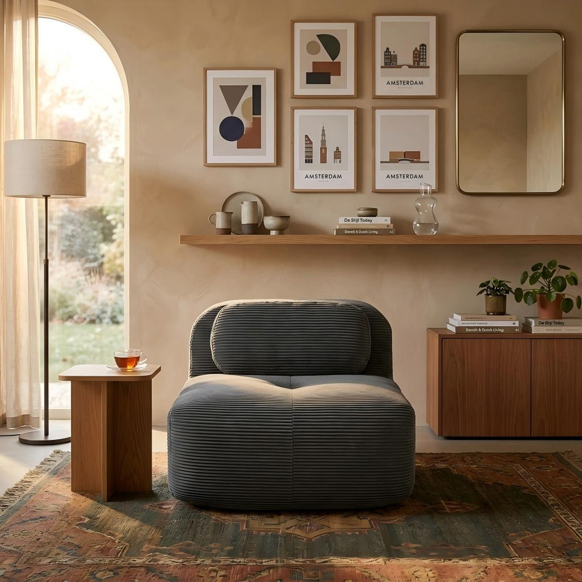 SOFAMODUL in cordstoff grau ohne armlehnen & modular - Grau, Textil (103/75/90cm) - Urban Meuble