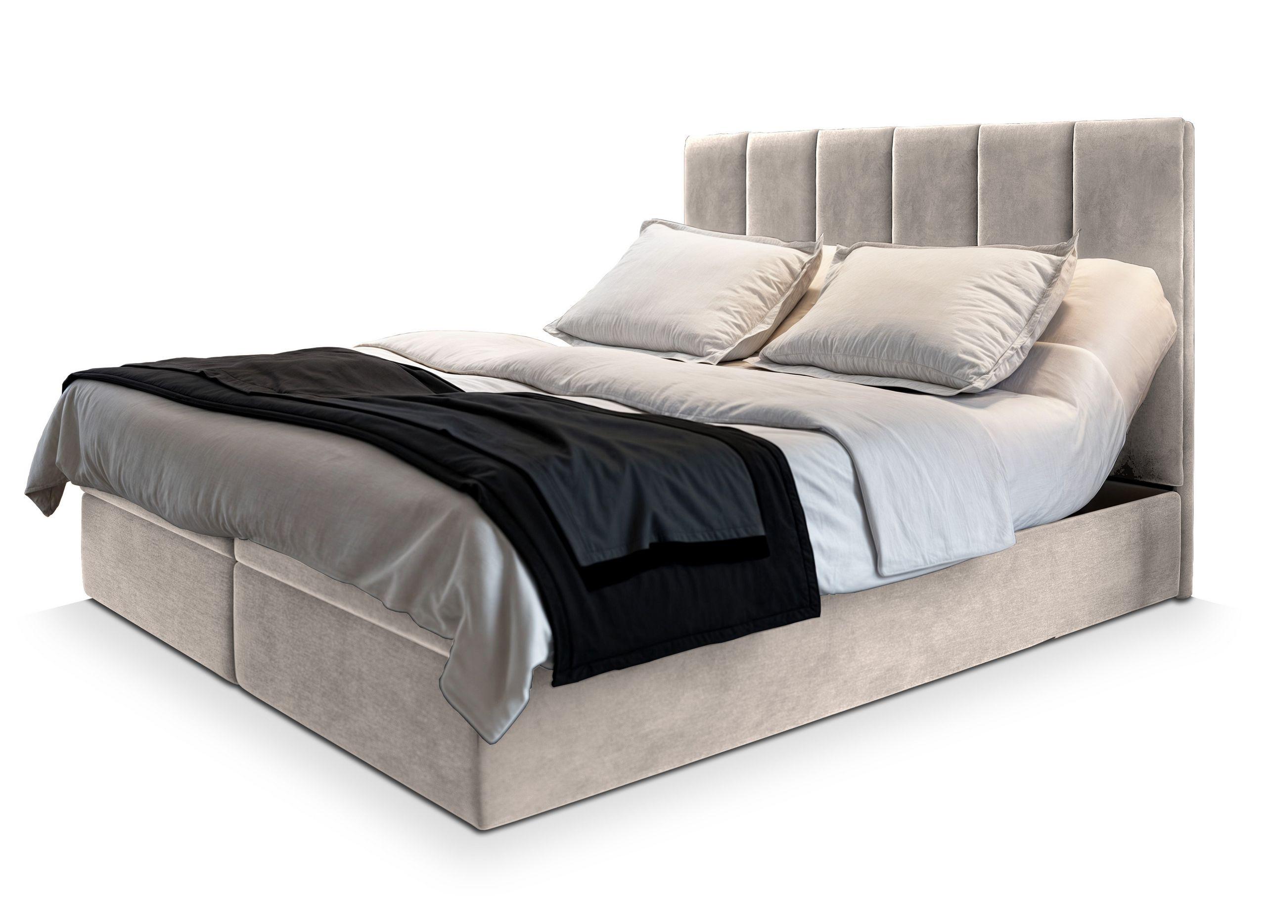 BOXBETT BARINO 160x200 cm mit Matratze und Topper - Beige - Beige, Holz (160/200cm) - MASSENO