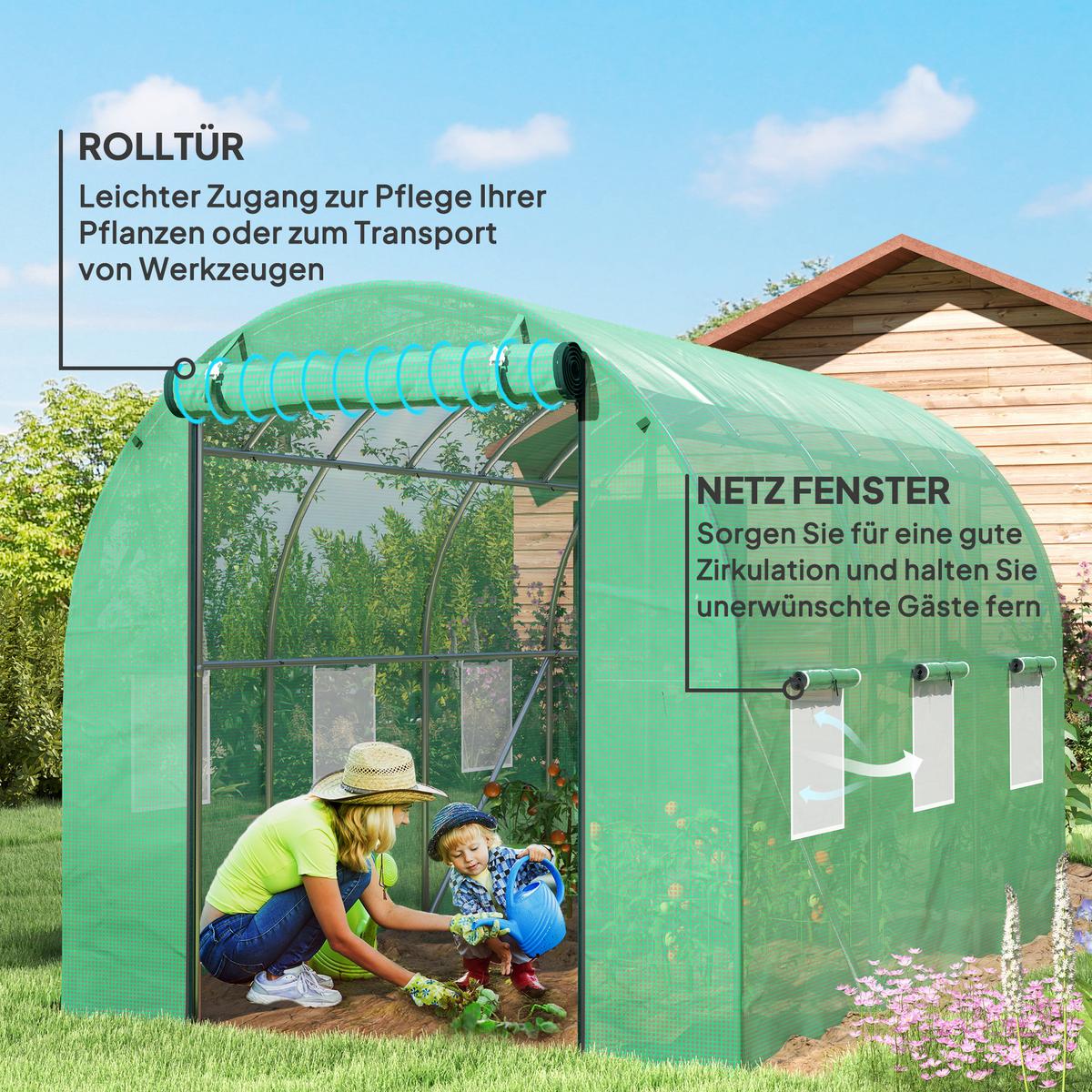 FOLIENTUNNEL, 300L x 200B x 195H cm - Grün, Kunststoff (200/195/300cm) - Outsunny