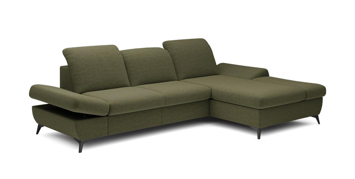 ECKSOFA FELICE R-S Olivgrün Geflochtener Stoff mit Schlaffunktion - Olivgrün, Holz (284/166cm) - MASSENO