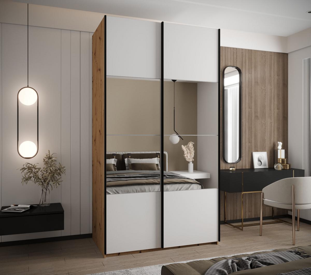 SCHWEBETÜRENSCHRANK 245,5/130/64 2-türig - Schwarz/Weiß, Holz/Metall (130/245/64cm) - Abiks Möbel