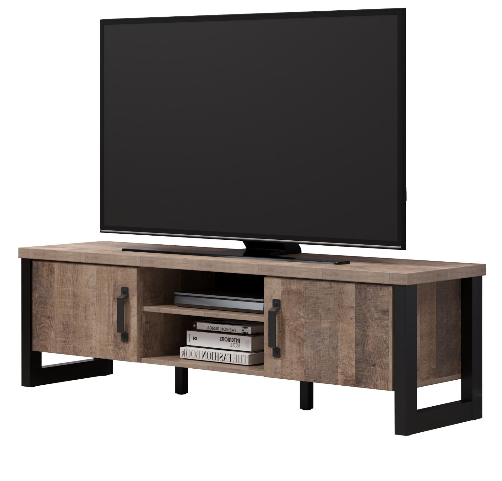TV-LOWBOARD Eiche Tabak, schwarz 166 x 50 cm, TV-Unterteil mit 6 Fächern - Eichefarben/Schwarz, Holzwerkstoff/Kunststoff (166/50/45cm) - Top.Furn
