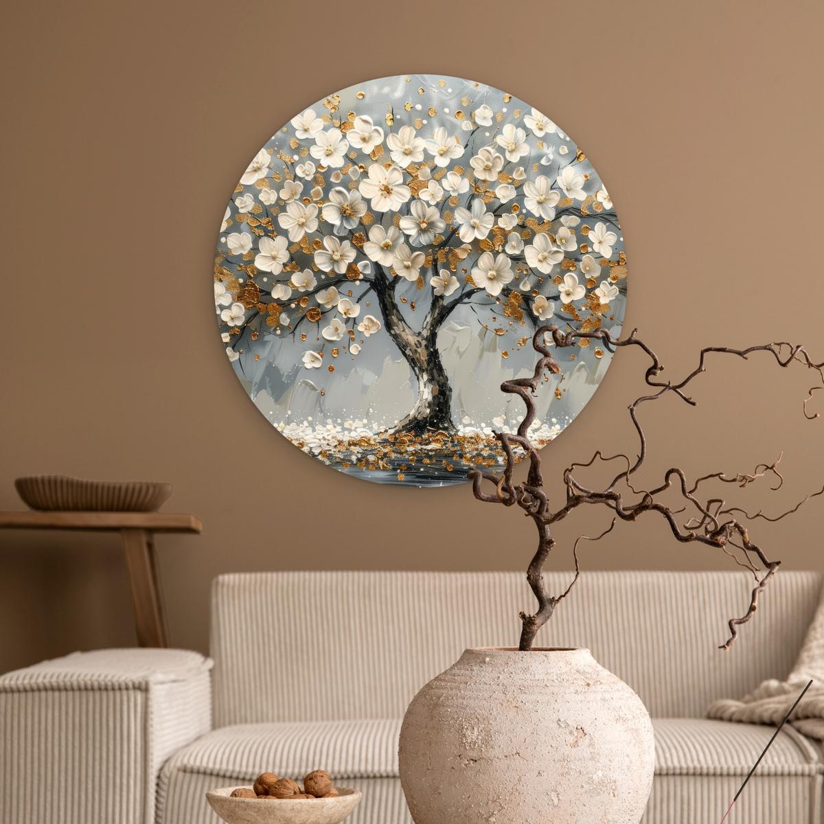 WANDBILD Baum - Gold - Blumen - Abstrakt - Kunst Wanddeko Schlafzimmer 60x60 cm - Goldfarben, Kunststoff (60/60cm) - MuchoWow