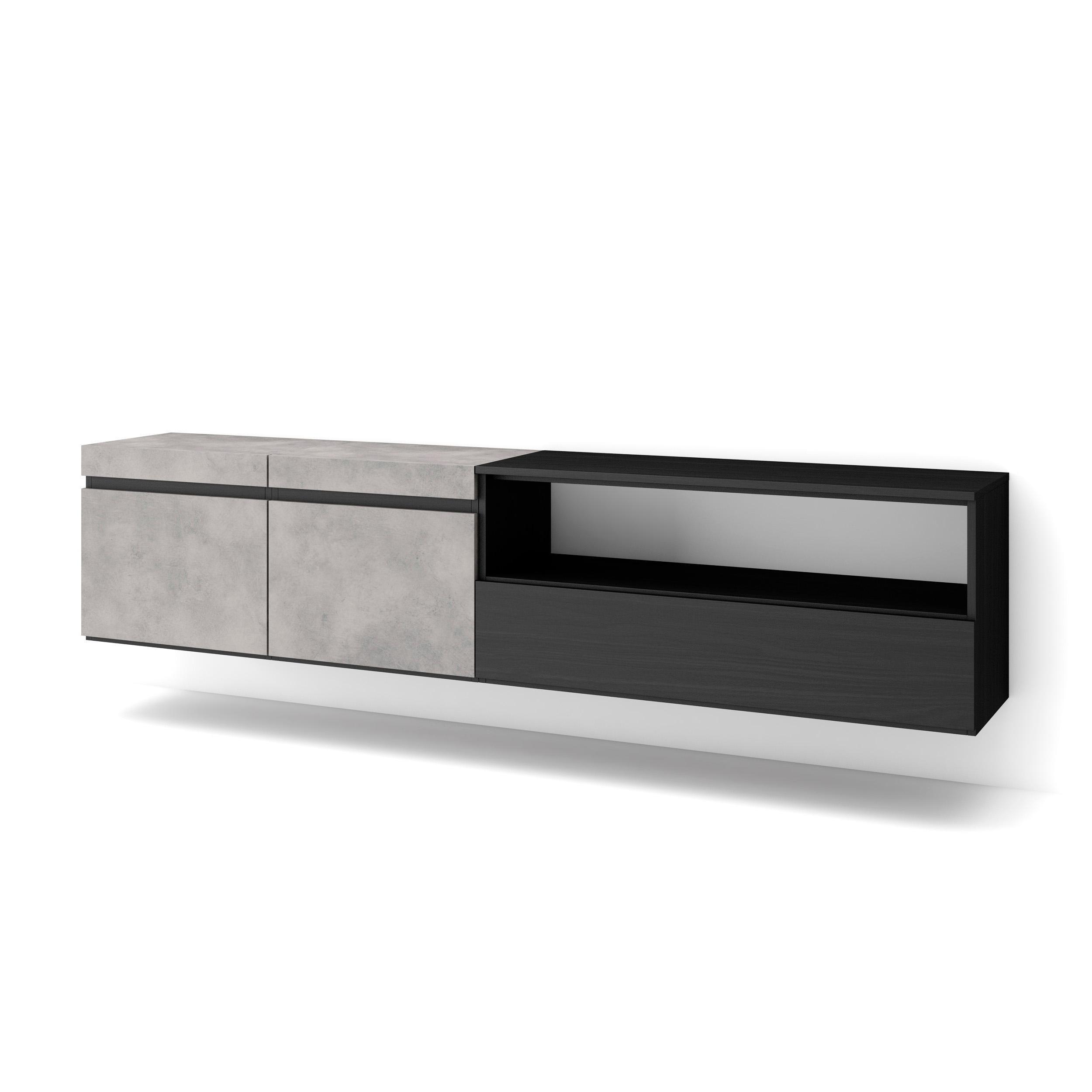LOWBOARD Hängend, Zementgrau, 200/35/45cm - Hellgrau, Holzwerkstoff (200/45/35cm) - Skraut Home