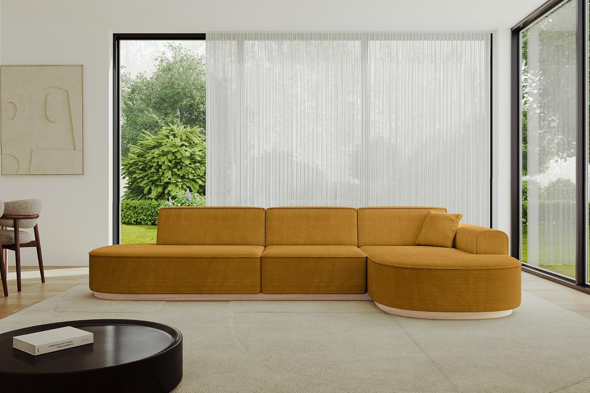 ECKSOFA Ottomane Rechts MARI-L2-v1 - 328x171x83 cm Senfgelb Cord - Gelb, Holzwerkstoff/Textil (171/328cm) - ALTDECOR