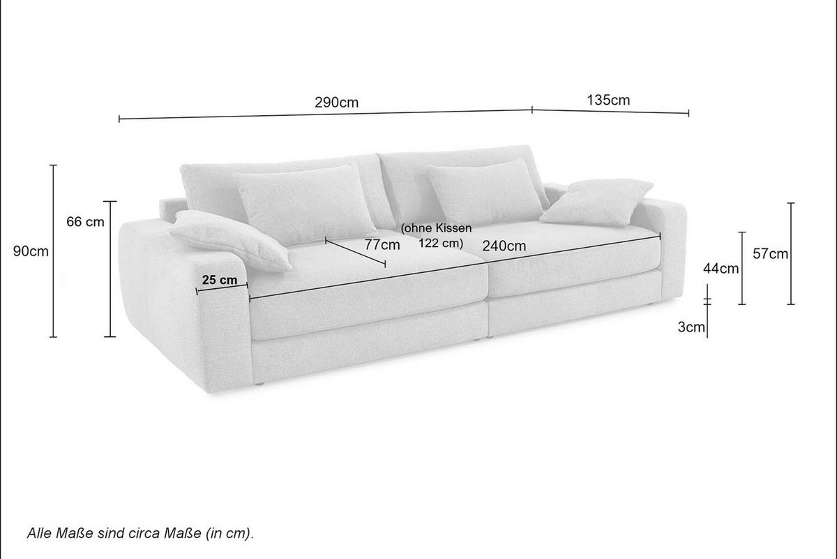 BIG-SOFA mit Federkern B290/T135/H90 cm extratief, Liegefläche 122x240 cm, Cord Braun Taupe / 15252 - Schwarz/Braun, Kunststoff/Textil (290/90/135cm) - luma-home