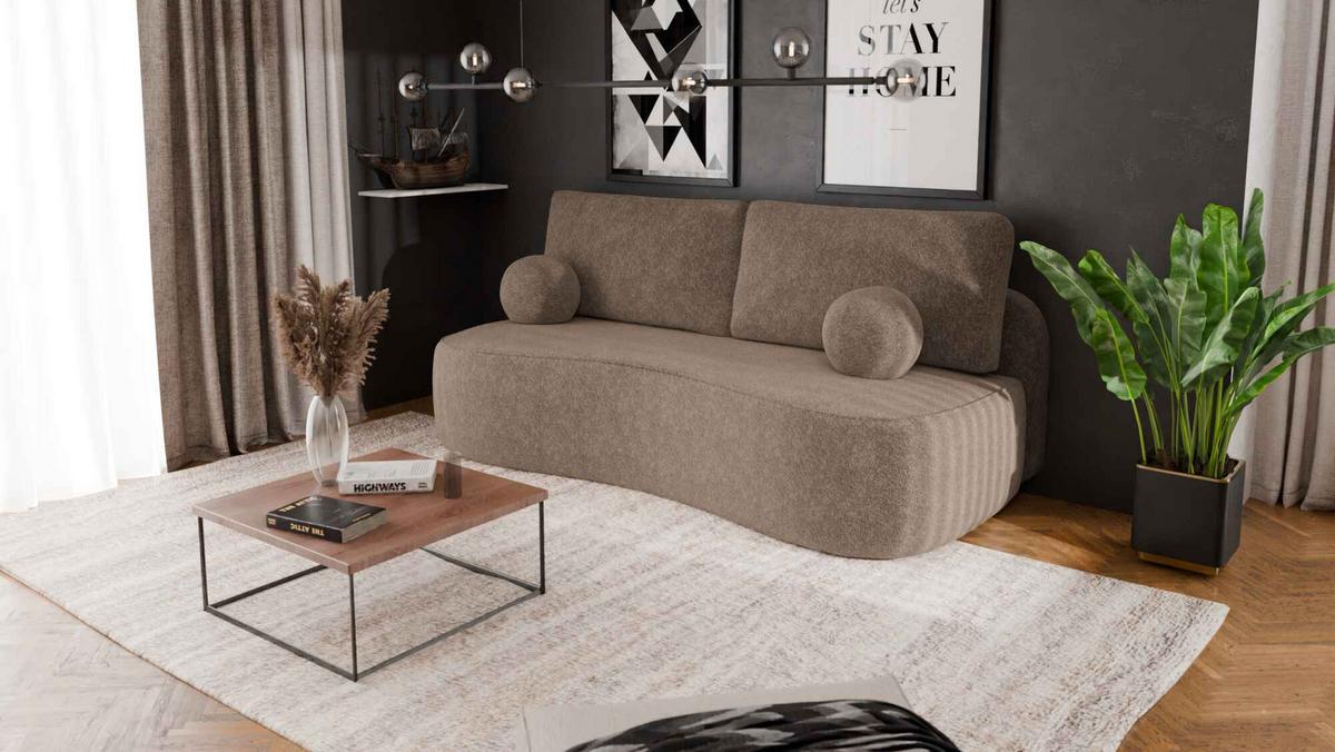 BETTSOFA ROTONDO Beige Bucle-Stoff mit Schlaffunktion - Beige, Textil (101/93/207cm) - MASSENO
