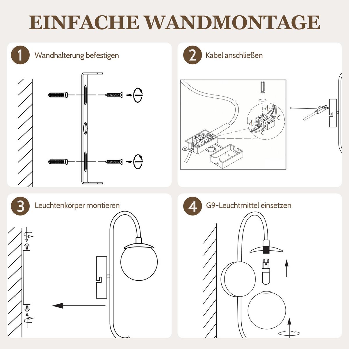 WANDLEUCHTE Thromar 26/15/36 cm - Goldfarben/Weiß, Glas/Metall (15/36/26cm) - ZMH