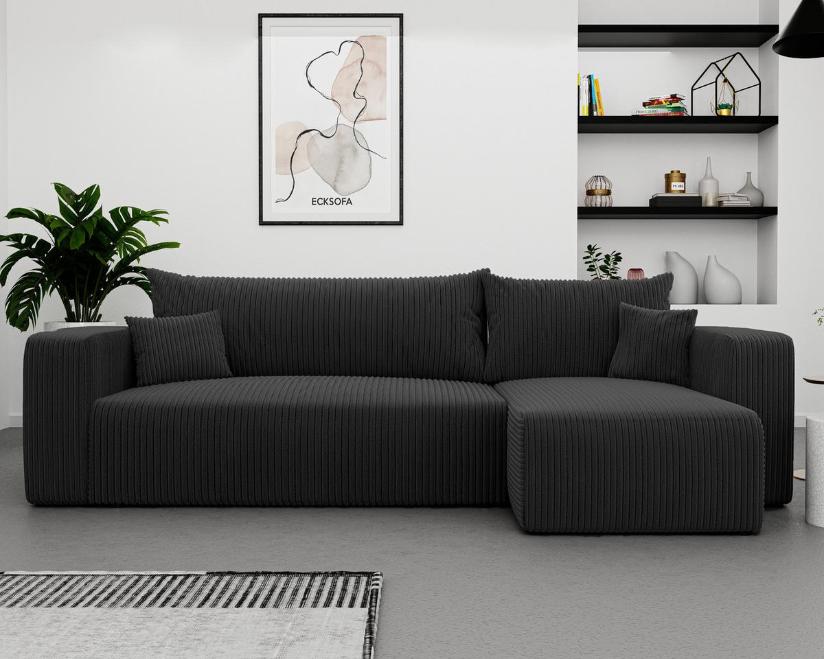 ECKSOFA Schwarz Cord-Stoff mit Bettkasten - Schwarz, Textil (248/145cm) - Idohome